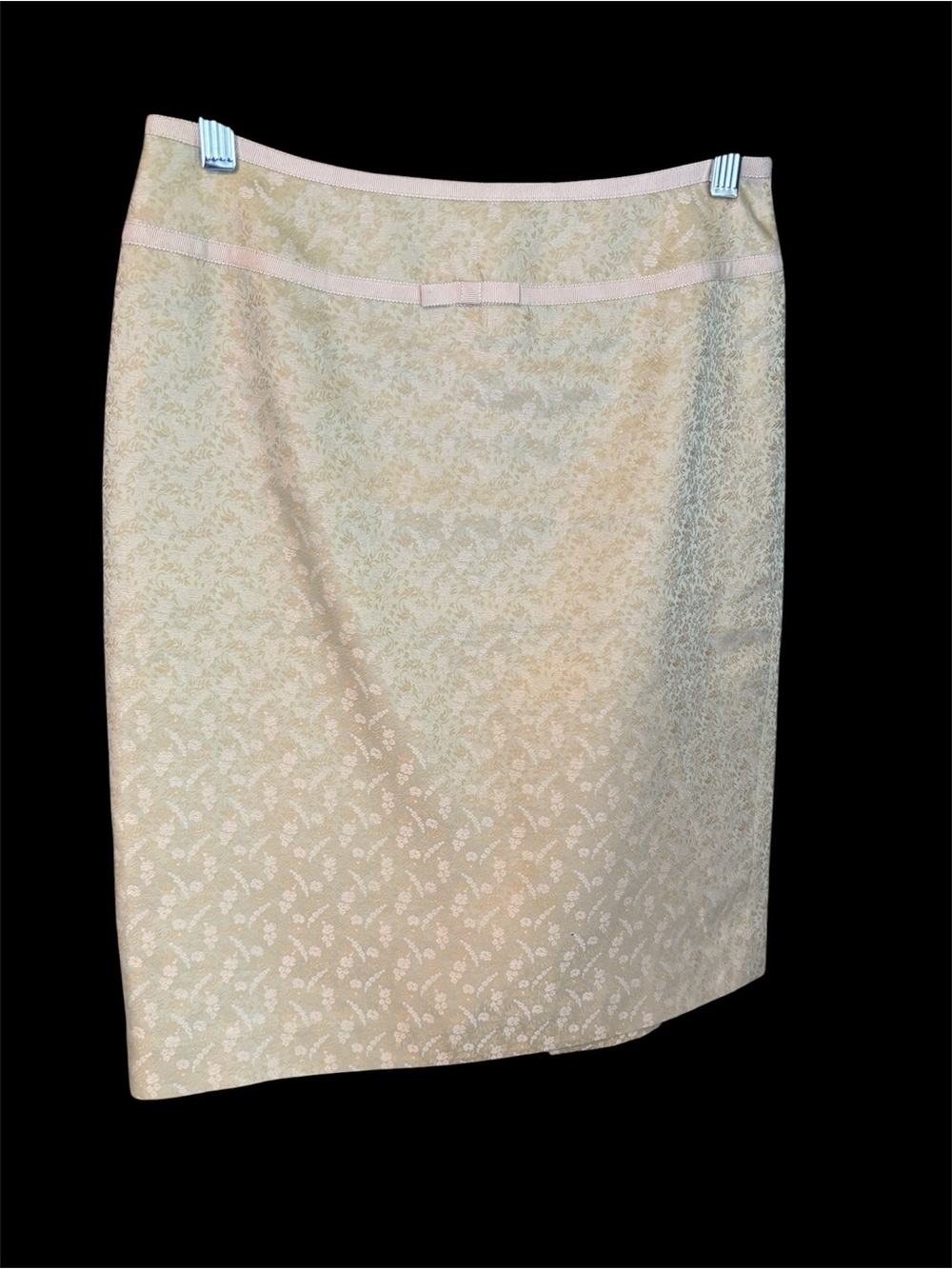 Ann Taylor Pale Olive Green With Gold Tones Jacquard Pencil Skirt